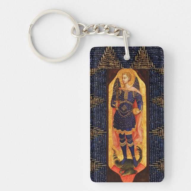ST MICHAEL ARCHANGEL WITH DRAGON Prayer Parchment Key Ring (Front)