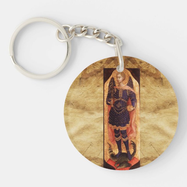 ST MICHAEL ARCHANGEL WITH DRAGON Prayer Parchment Key Ring (Front)