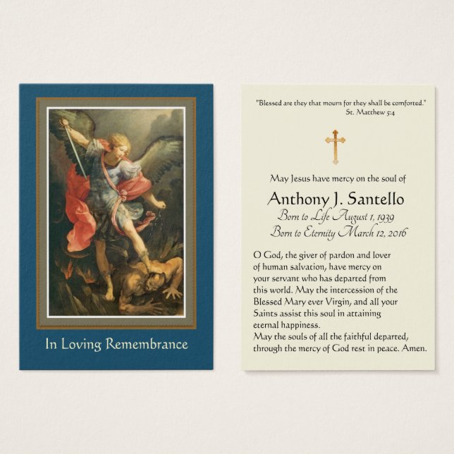 St. Michael Catholic Funeral Memorial Holy Card - (Front & Back)