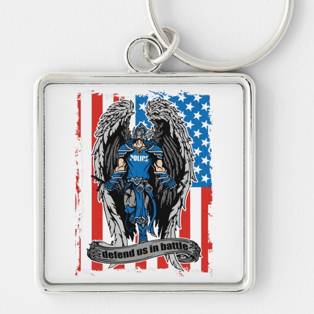 St. Michael Defend Us in Battle Police Key Ring (Front)