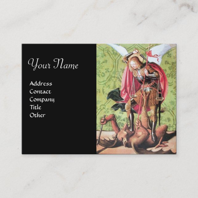 ST. MICHAEL ,DRAGON AND JUSTICE , black green red Business Card (Front)