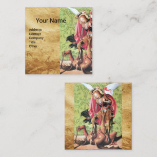 ST. MICHAEL ,DRAGON AND JUSTICE, Brown Parchment B Square Business Card