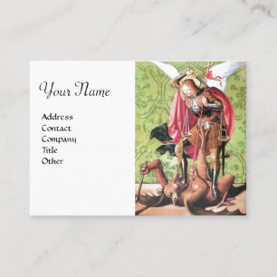 ST. MICHAEL ,DRAGON AND JUSTICE, gold green red Business Card