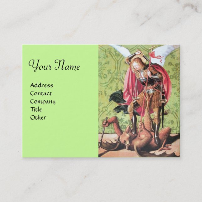 ST. MICHAEL ,DRAGON AND JUSTICE,green red brown Business Card (Front)