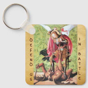 ST. MICHAEL,DRAGON AND JUSTICE,Green Red Brown Key Ring