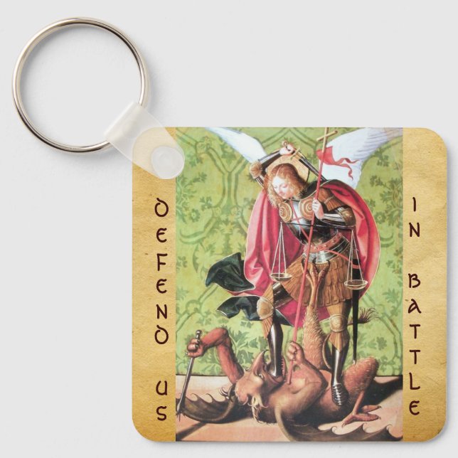 ST. MICHAEL,DRAGON AND JUSTICE,Green Red Brown Key Ring (Front)