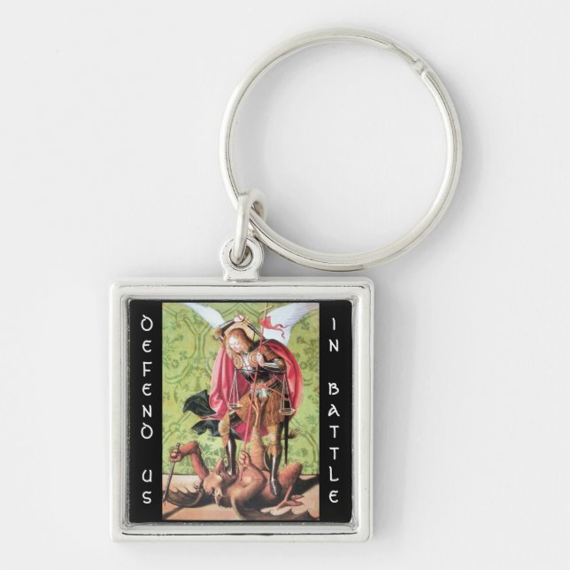 ST. MICHAEL ,DRAGON AND JUSTICE,green red brown Key Ring (Front)
