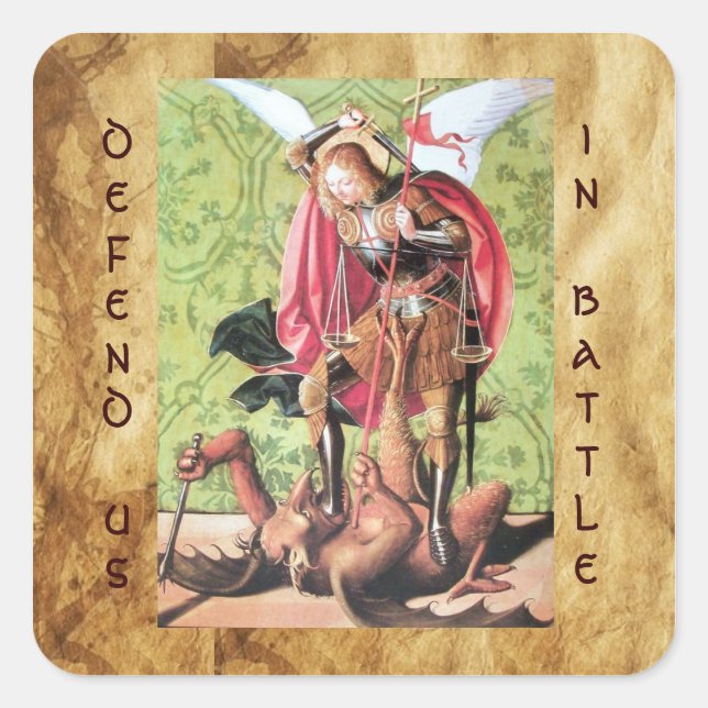 ST. MICHAEL ,DRAGON AND JUSTICE,green red brown Square Sticker (Front)
