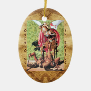 ST. MICHAEL ,DRAGON AND JUSTICE Prayer Ceramic Tree Decoration