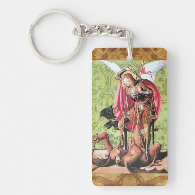 ST. MICHAEL ,DRAGON AND JUSTICE Prayer Parchment Key Ring (Front)