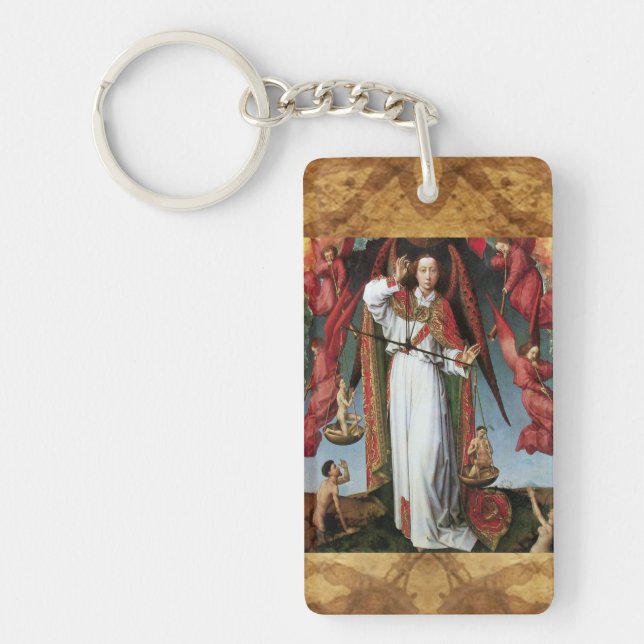 ST. MICHAEL IN THE LAST JUDGEMENT prayer parchment Key Ring (Front)