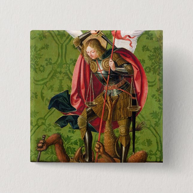 St. Michael Killing the Dragon 15 Cm Square Badge (Front)