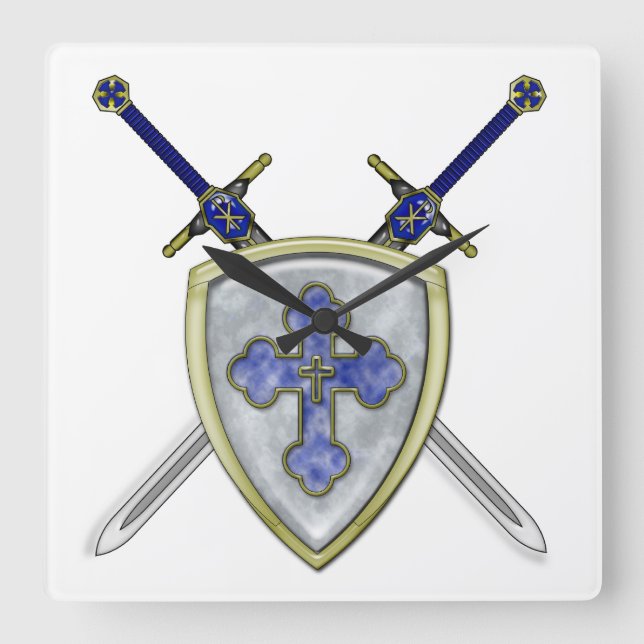 St Michael - Swords and Shield Square Wall Clock (Front)