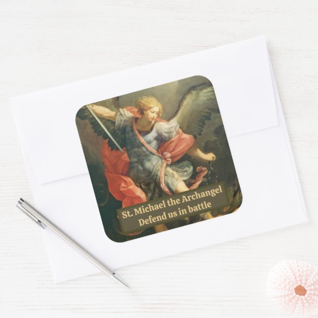 St. Michael the Archangel Catholic Prayer Square Sticker (Envelope)