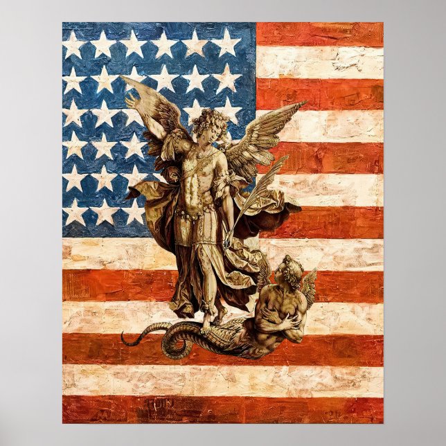 St Michael the Archangel Catholic Saint USA Flag Poster (Front)