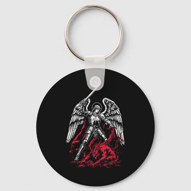 St Michael The Archangel Defeats Satan Catholic  Key Ring (Front)