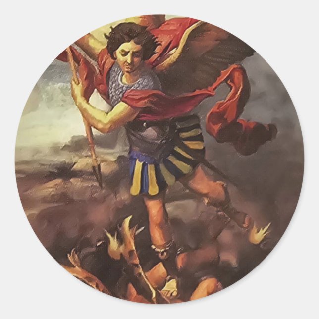 "St. Michael the Archangel, defend us in battle." Classic Round Sticker (Front)