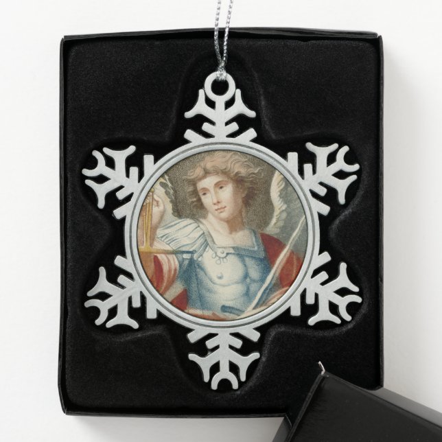 St. Michael the Archangel (M 010) Snowflake Pewter Christmas Ornament (Box)