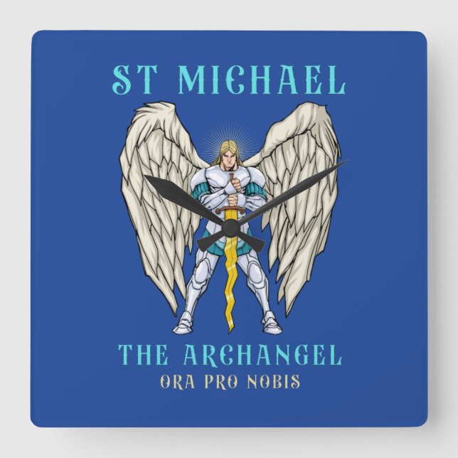 St Michael the Archangel Magnet Catholic Prayer Square Wall Clock (Front)