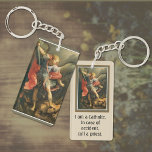 St. Michael the Archangel slaying the Devil Key Ring<br><div class="desc">Beautiful image St. Michael the Archangel slaying the Devil on both sides.
Text reads: I am a Catholic. In case of accident,  call a priest.
Text may be customized.</div>