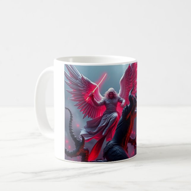 St. Michael the Archangel Slays Satan Coffee Cup (Front Left)