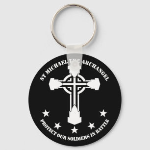 St Michael The Archangel - White Stencil Key Ring