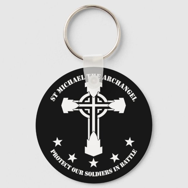 St Michael The Archangel - White Stencil Key Ring (Front)