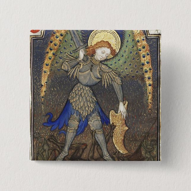 St. Michael the Archangel with Devil 15 Cm Square Badge (Front)