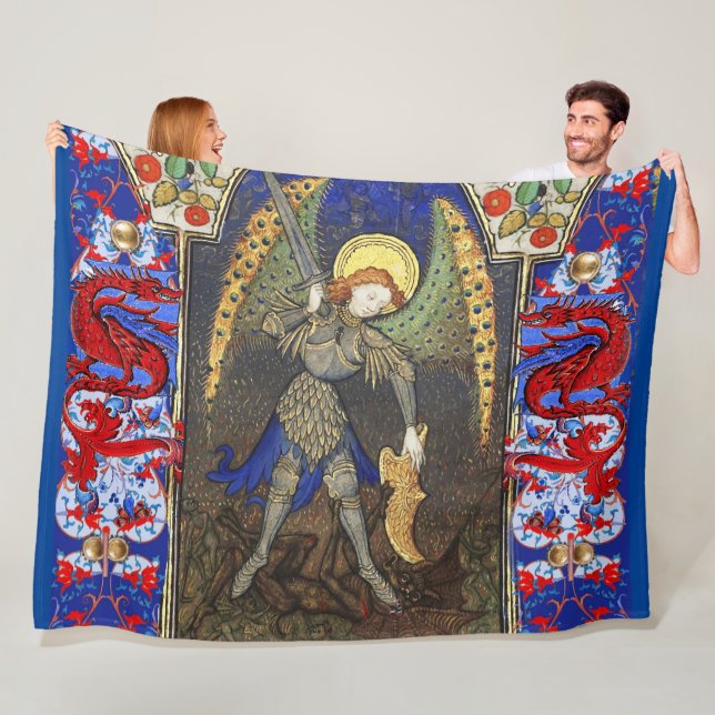 St. Michael the Archangel with Devil , Red Dragons Fleece Blanket (In Situ)