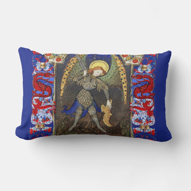 St. Michael the Archangel with Devil , Red Dragons Lumbar Cushion (Front)