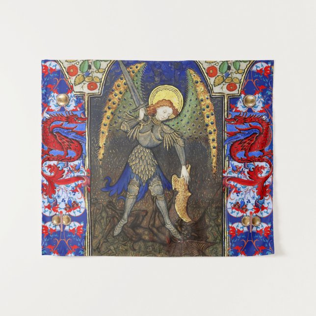 St. Michael the Archangel with Devil , Red Dragons Tapestry (Front (Horizontal))