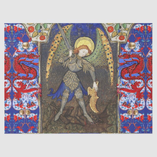 St. Michael the Archangel with Devil , Red Dragons Tissue Paper (Front)