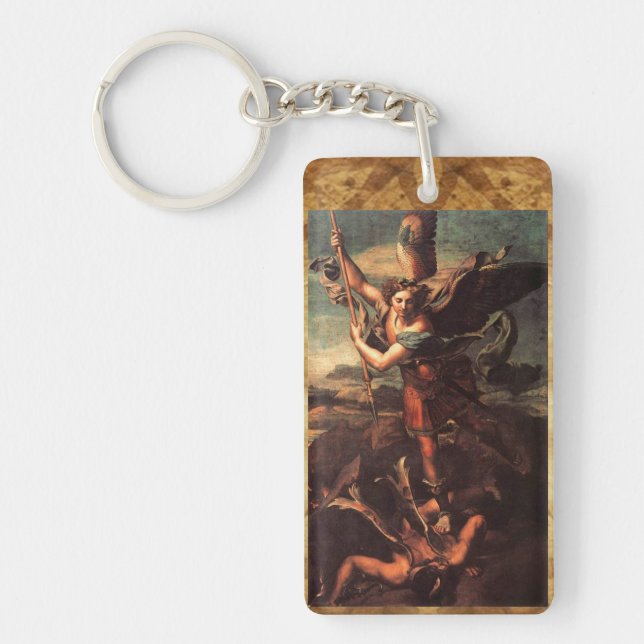ST. MICHAEL VANGUISHING SATAN Prayer Parchment Key Ring (Front)