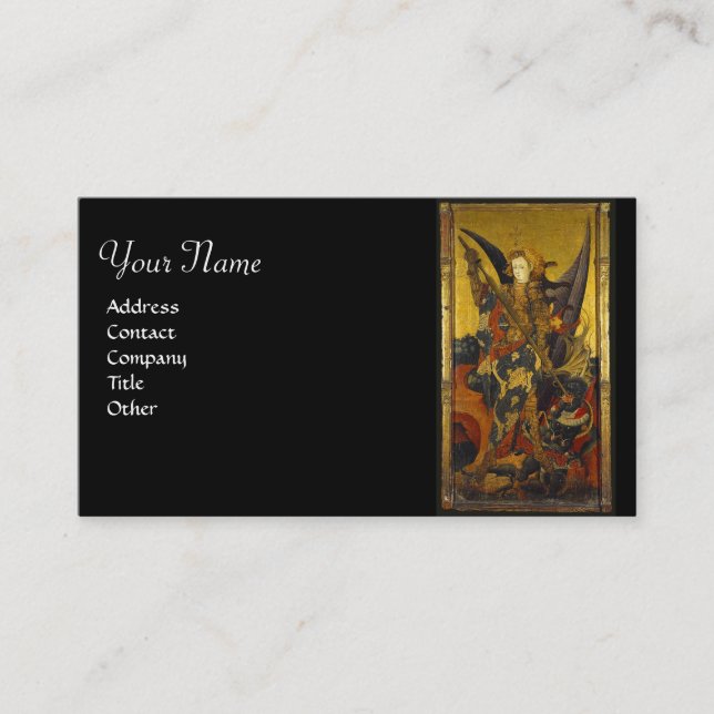 St. Michael Vanquishing Devil as Mediaeval Knight Business Card (Front)