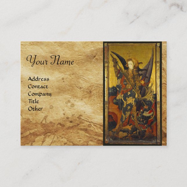 St. Michael Vanquishing Devil as Mediaeval Knight Business Card (Front)