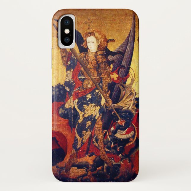 St. Michael Vanquishing Devil as Mediaeval Knight Case-Mate iPhone Case (Back)