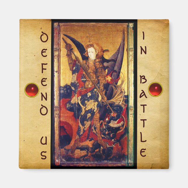 St. Michael Vanquishing Devil as Mediaeval Knight Magnet (Front)