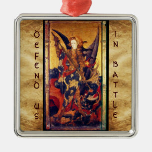 St. Michael Vanquishing Devil as Mediaeval Knight Metal Tree Decoration