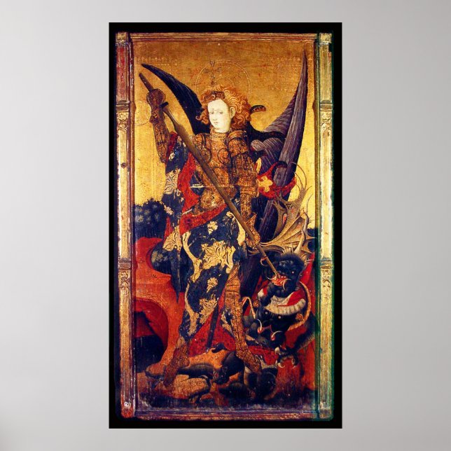 St Michael Vanquishing Devil as Mediaeval Knight Poster (Front)