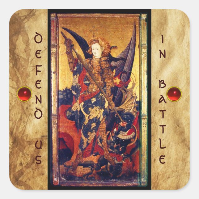 St. Michael Vanquishing Devil as Mediaeval Knight Square Sticker (Front)