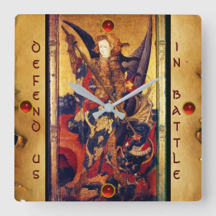 St. Michael Vanquishing Devil as Mediaeval Knight Square Wall Clock
