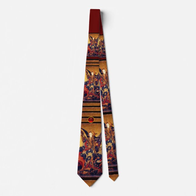 St Michael Vanquishing Devil as Mediaeval Knight Tie (Front)