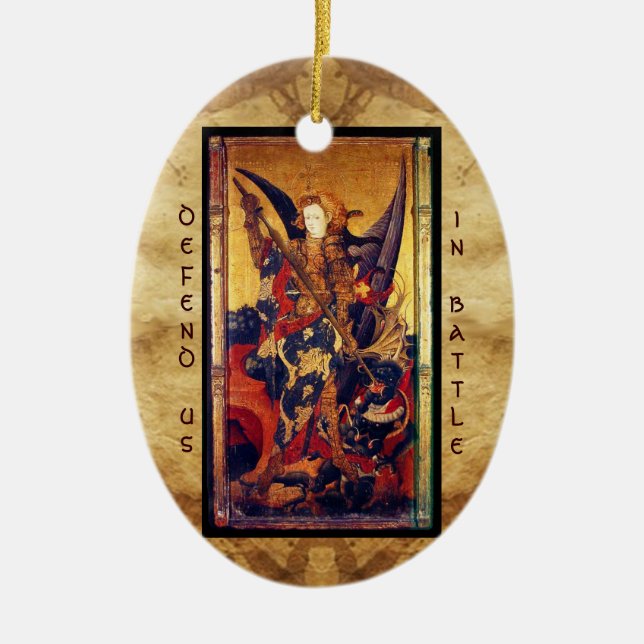 St. Michael Vanquishing Devil Prayer Ceramic Ornament (Front)