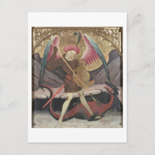 St Michael Vanquishing Evil, c.1480 (tempera on pa Postcard