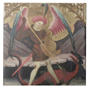 St Michael Vanquishing Evil, c.1480 (tempera on pa Tile