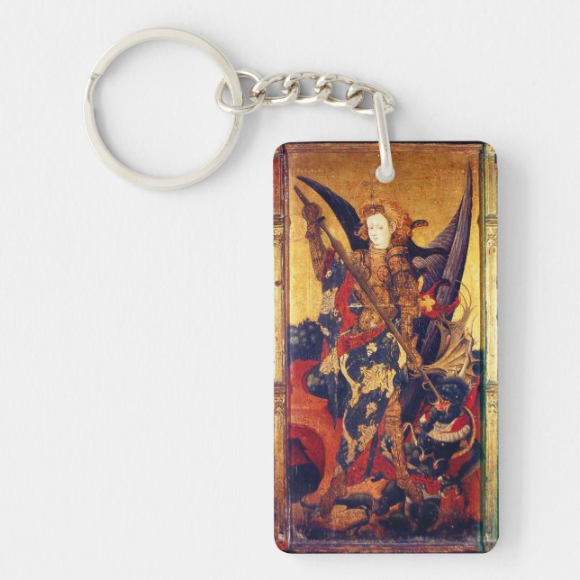 St Michael Vanquishing the Devil  Prayer Parchment Key Ring (Front)