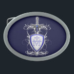 St. Michael's Sword Belt Buckle<br><div class="desc">St. Michael's sword and Marian symbol shield</div>