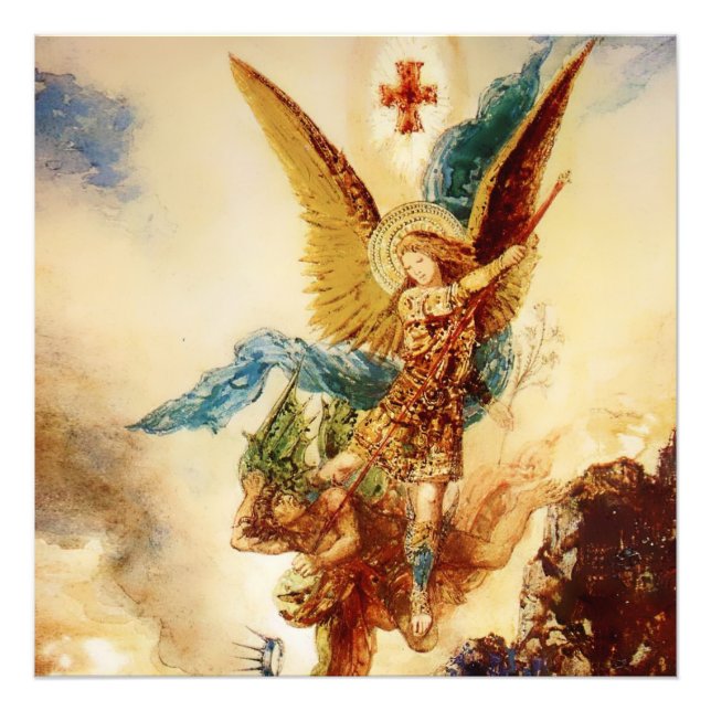 “St Micheal Vanquishing Satan” by Gustave Moreau Photo Print (Front)