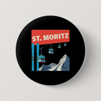 St. Moritz Skiing - Retro St. Moritz Ski  6 Cm Round Badge