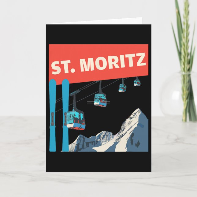 St. Moritz Skiing - Retro St. Moritz Ski  Card (Front)